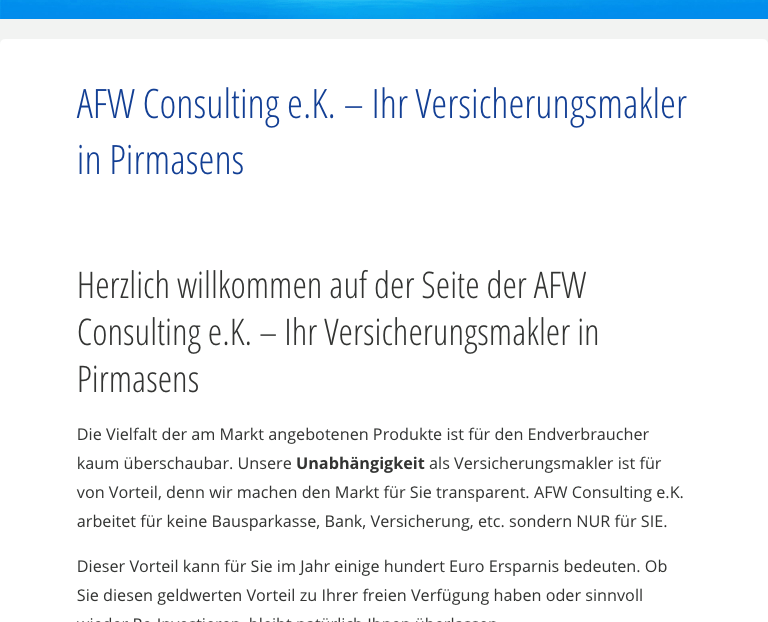 Website AFW Consulting Mobile-Ansicht